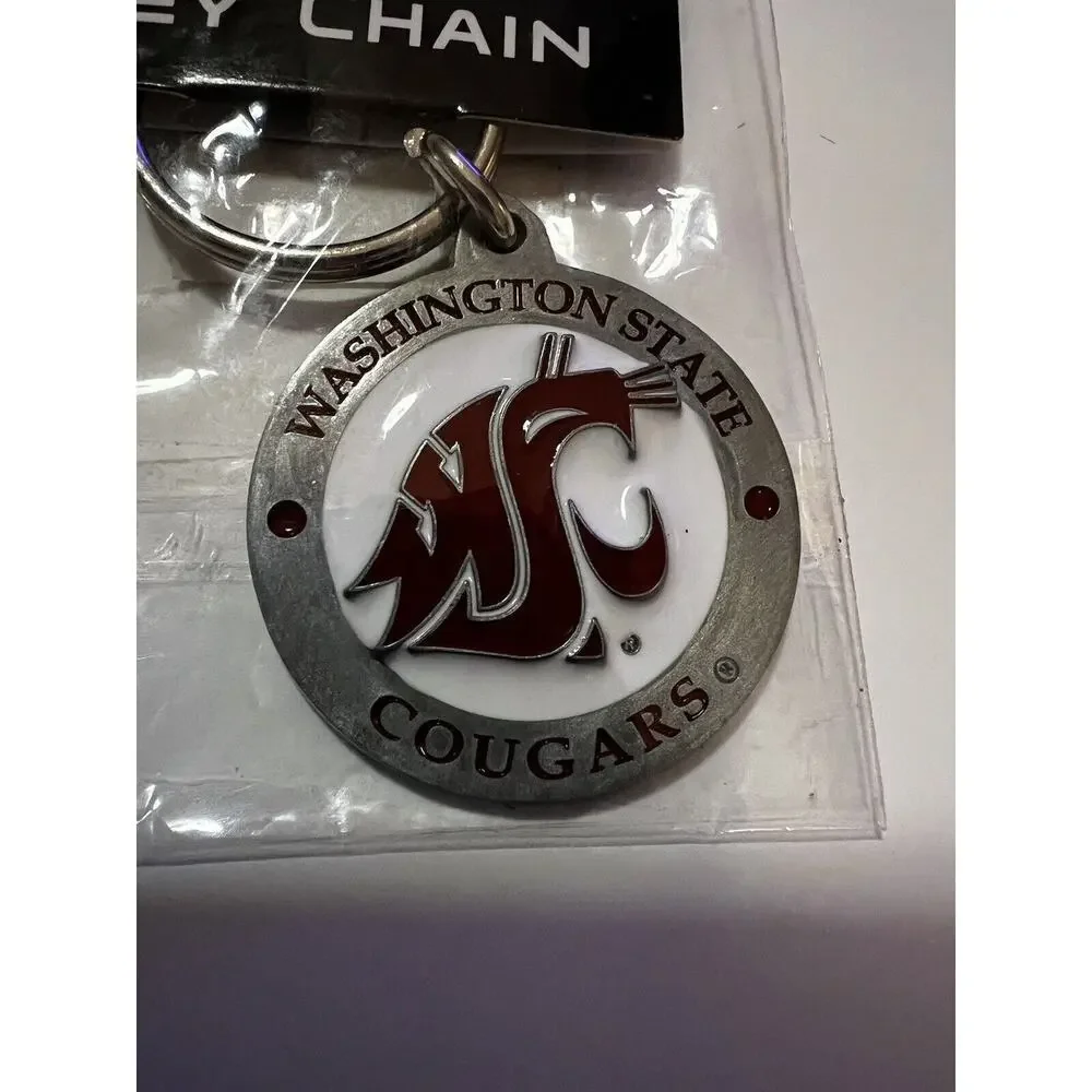 Washington State Cougars Keychain Car Key Metal Silver Chain Ring NEW